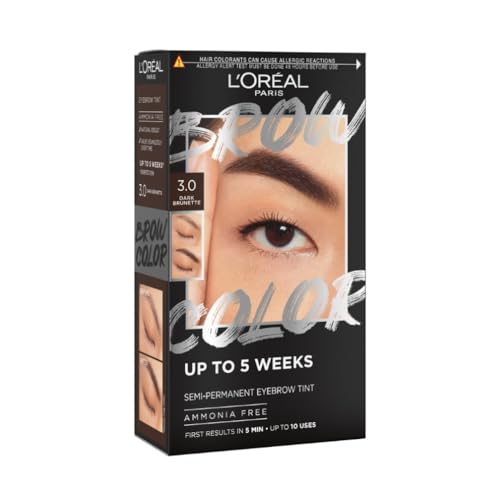L'Oréal Paris, Semi-Permanent Eyebrow Tint, Lasts up to 5 Weeks, Visible Results in 5 Minutes, Up to 10 Uses, Ammonia Free, Brow colour, Shade: 3.0 Dark Brunette
