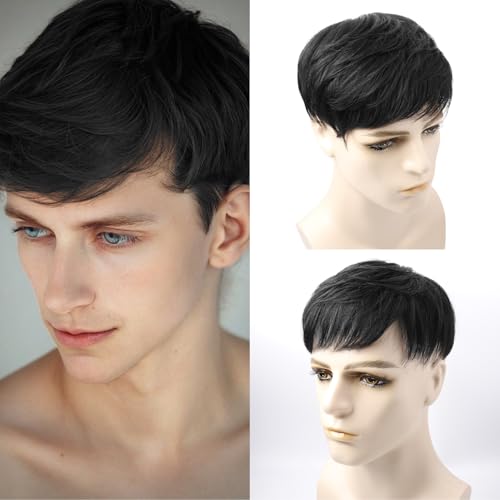 VividCrown Toupee for Men Human Hair Men‘s Black Wig Short