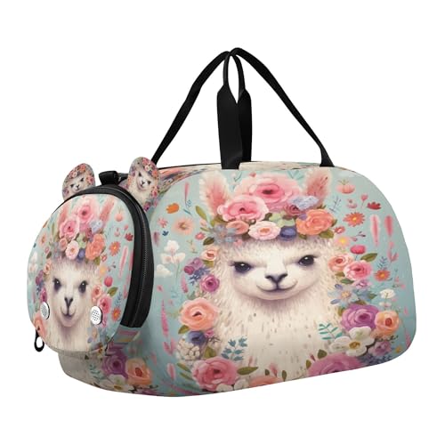 Llama Kids Overnight Sports Duffel Bags with Shoe Compartment & Wet Pocket Travel Sport Gym Bag for Girls Boys