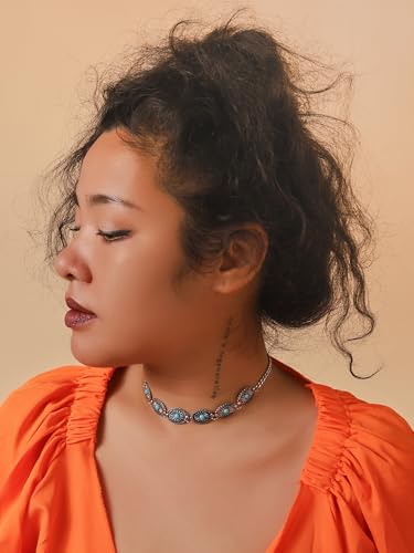 MINACHI Boho Vintage Floral Created Turquoise Necklace Choker, Old Fashion Jewelry for Women2