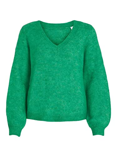 Vila Damen Vijamina Rev V-Hals L/S Knit Top - Noos Strickpullover, Kelly...