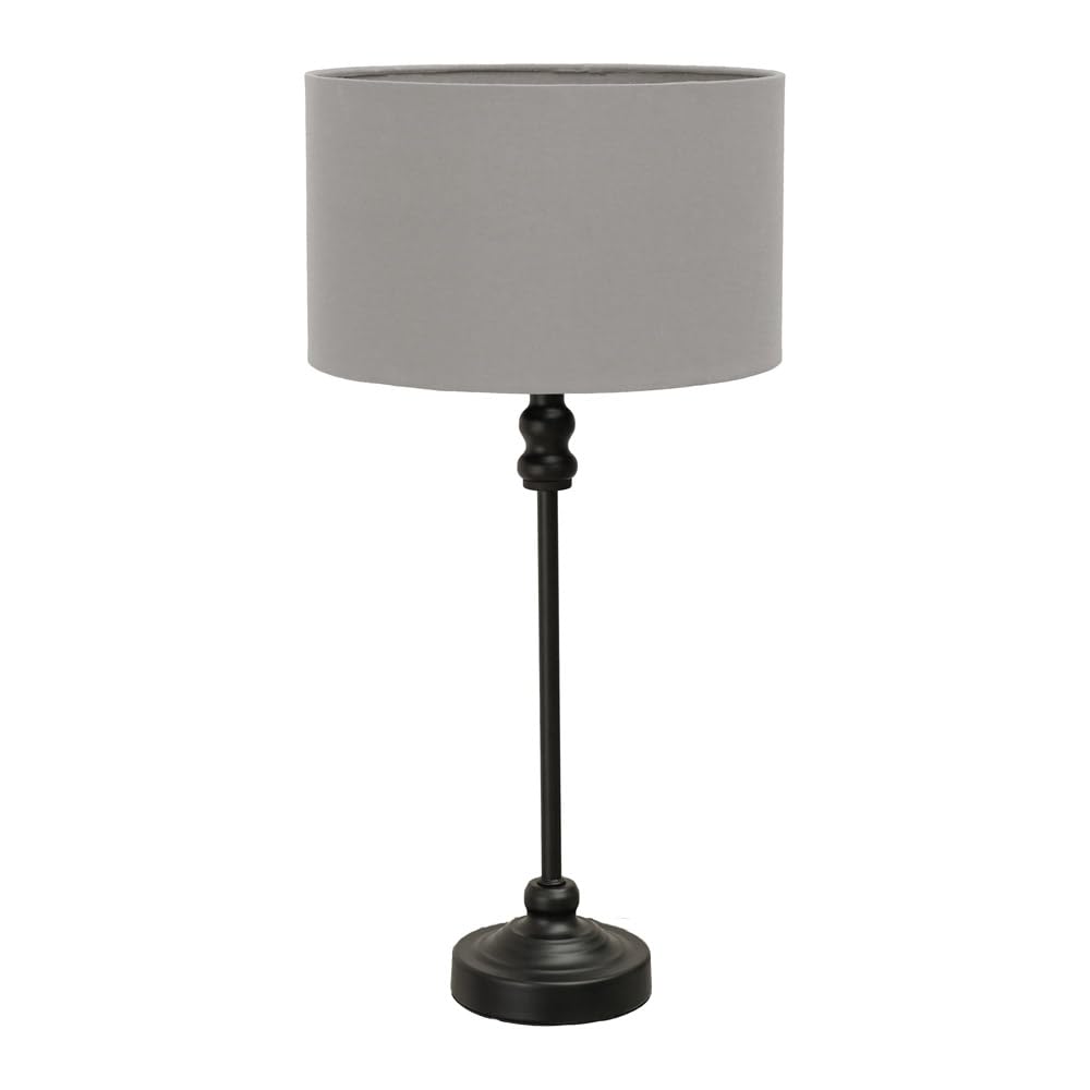 Valuelights Grey | Black Metal Candlestick Table Lamp With Fabric Drum Shade Bedside Light | Table Lamps, Home Décor & Improvement Essential