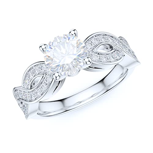 Prstani Sterling Silver Fancy Wave Intersecting Infinity 1Ct Round Brilliant Cut Genuine Moissanite Promise Engagement Ring Bridal (6.5) #TOP30