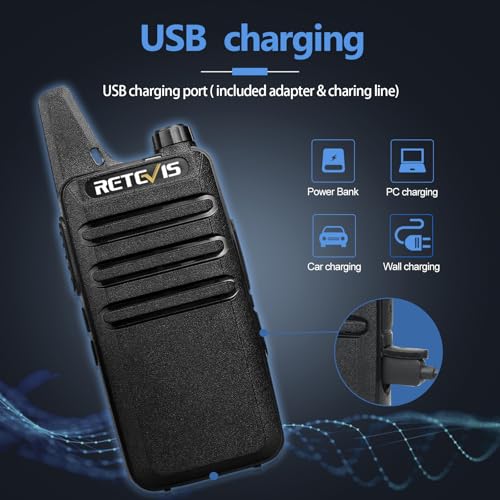 Retevis RT22 Walkie Talkies, Mini 2 Way Radio Rechargeable, VOX Handsfree, Portable, Two-Way Radios Long Range with Earpiece, for Family Road Trip Camping Hiking Skiing(2 Pack, Black) - Image 4