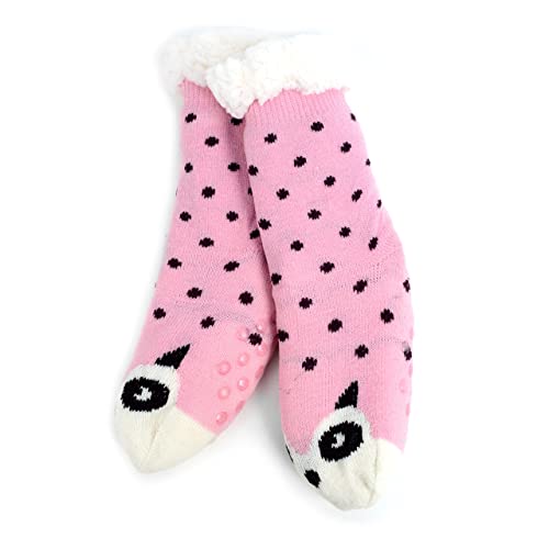 Girls' Kid Cat Plush Dots Fuzzy Sherpa Slipper Socks - Baby Pink