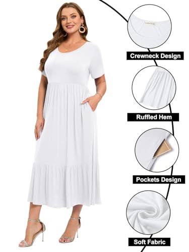 LARACE Plus Size Dresses for Women Summer Casual Short Sleeve Long Dress Flowy Maxi Beach Dresses with Pockets L-6XL2
