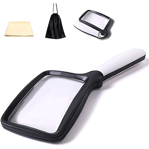 Magnifying Glass With Light 5 LEDs Large Handheld Folding Reading Magnifier 3X Magnification with 2 Dimming Modes Ideal for Reading Small Prints, Book, Low Vision, Read Easily at Night Cover