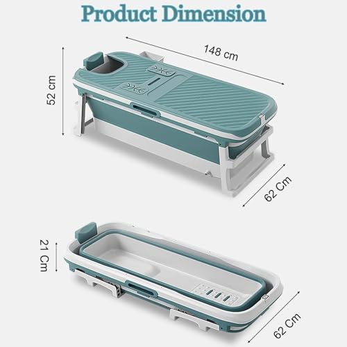 Image of Hukimoyo 6 Feet Bathtub for Adults (148x62x52 cm) Foldable with Temperature Meter & Bath Pillow Portable bath tub for Bathtroom Spa Tub Home Freestanding Hot & Ice Bath For Adults