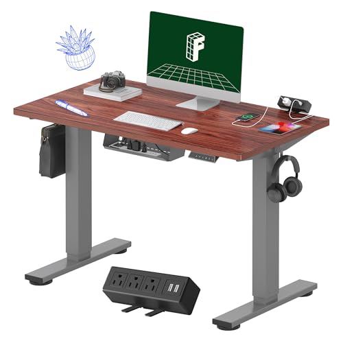 Image of FLEXISPOT EN2 Whole-Piece Standing Desk with Clamp Power Strip, 40 x 24'' Electric Stand Up Height Adjustable Desk with Cable Management (Gray Frame + 40 inch Mahogany Top, 2 Packages)