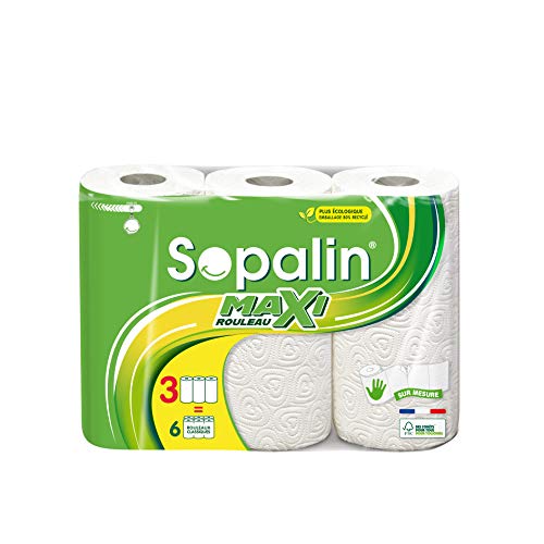 Sopalin®Maxi RouleauxBlanc -Maxi Rouleaux -Triple épaisseur -Feuilles sur mesure-Emballage 80% plastique recyclé -Papier certifié FSC® Mixte - 1 Pack de 3 rouleux Cover