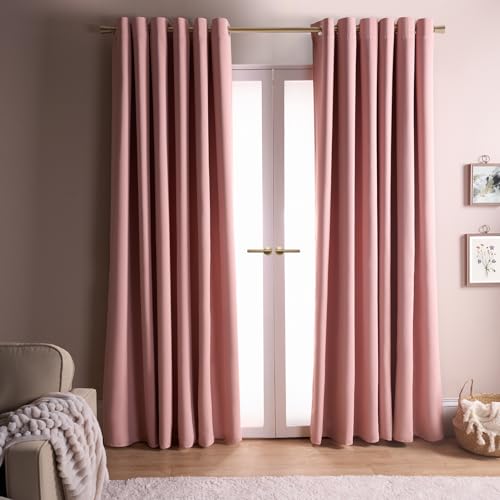 Dreamscene Pink Curtains 46 x 54 Eyelet Blackout Curtain for Bedroom Living Room Modern Super Soft Decorative Insulated Lined Curtains Set for Summer Winter