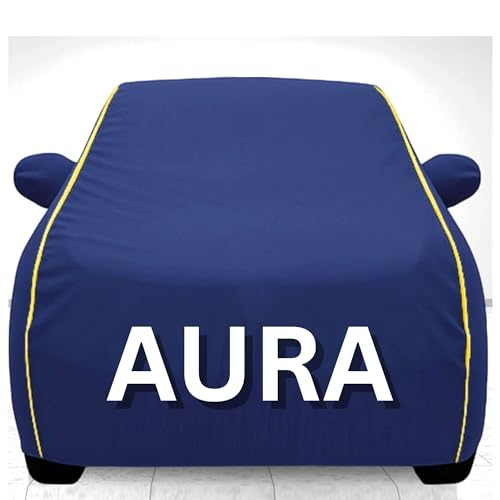 Image of 100% Waterproof Car Cover for Aura UV Protection, Dustproof, Windproof | Custom Fit with Mirror Pockets, Belt & Buckle | All Weather Outdoor Body Cover(Blue)