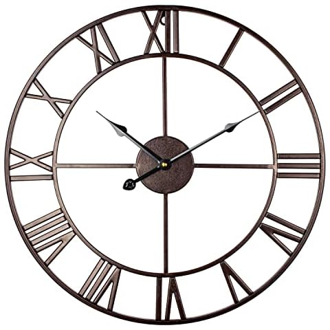 1st owned Large Modern Metal Wall Clocks Rustic Round Silent Non Ticking Battery Operated 40CM/47CM/60CM Red Farmhouse Roman Numerals Clock for Living Room/Bedroom/Kitchen Wall Decor Cover