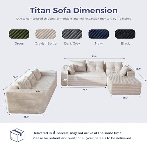 Image of MAXYOYO Modular Sectional Couch with L-Shape Chaise and Loveseat, Modern Boneless Couch for Living Room, Oversized Sofa with Deep Seat, No Assembly Required, Grayish Beige