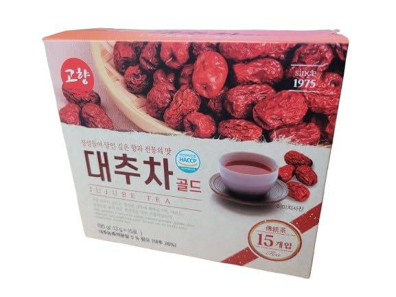 Gohyang Korean Jujube Tea Gold 대추차 Traditional Red Date Herbal Tea, Caffeine-Free, Naturally Sweet & Soothing Flavor for Relaxation | 13g x 15 Tea Bags (195g) – Product of Korea - Image 5