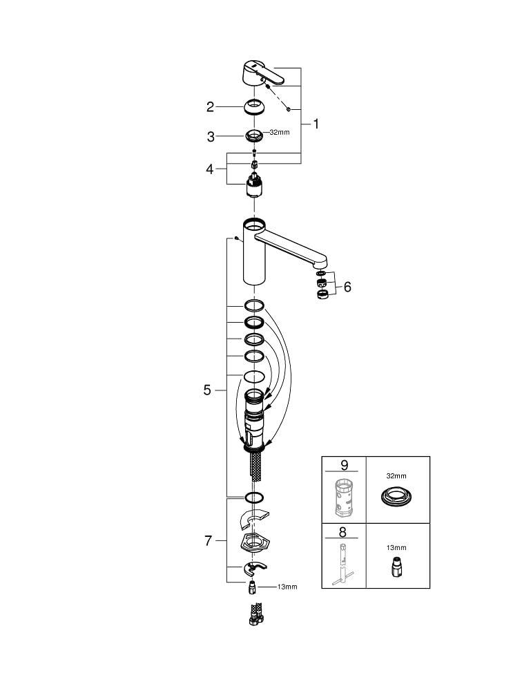GROHE Get QuickFix, Grifo de cocina (caño bajo, menor consumo de agua, sistema de instalación rápida), cromo, 30196000