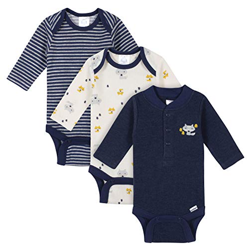 Gerber Baby Boys 3-Pack Long Sleeve Thermal Onesies Bodysuits, Woodland, Newborn
