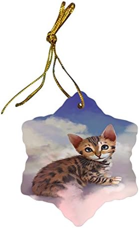 Doggie of the Day Bengal Cat Christmas Snowflake Ceramic Ornament