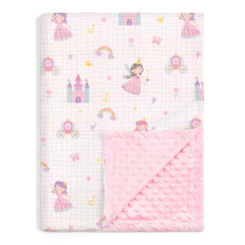 Image of SANDJEST Princess Minky Muslin & Dotted Blanket 30x40 in Gift for Holiday, Gender Reveal Party, Hospital Visit, Baptism