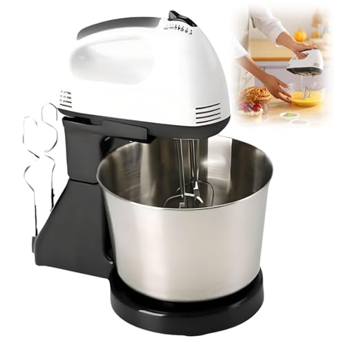 Batidoras de pie de Mano, tazón para Mezclar de Acero Inoxidable de 2 litros, licuadora de Alimentos Multiusos de 7 velocidades con Gancho para Masa, batidor de Alambre para Hornear, Pasteles, amasar