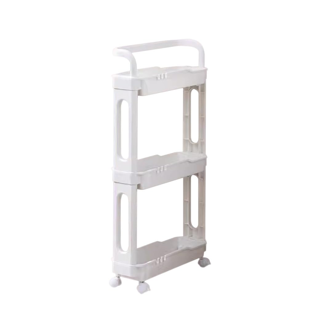 Carrello multiuso a 3 ripiani per cucina, bagno e camera da letto, salvaspazio, su ruote, bianco, scaffale multiuso per casa e ufficio