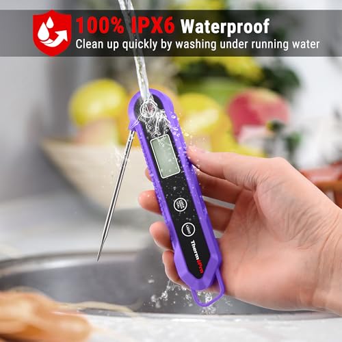 ThermoPro Food Thermometer, IPX6 Waterproof Cooking Thermometer Foldable Probe with Backlight/Calibration/Lock Fuction, Kitchen Digital Instant Read Use for Chicken, Beef, Fish, Pork, Ham, Purple - Image 4
