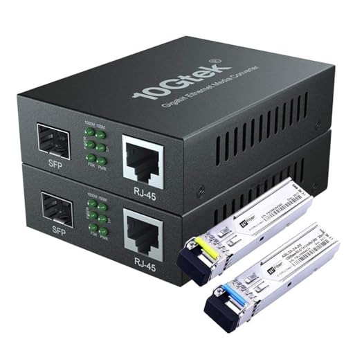 H!Fiber.com une paire de convertisseur Bidi Gigabit Ethernet Media, 1.25G SFP fibre RJ45 cuivre, émetteur-récepteur intégré Bidi SFP (1000Base-LX, 20km, monomode simplex LC) – vue 2