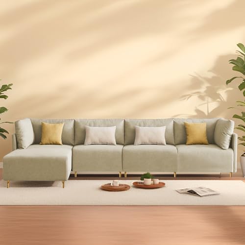 Image of Carina LHS 6 Seater L Shape Sofa Set for Living Room (Cream Fabric) Premium Fabric Sofa