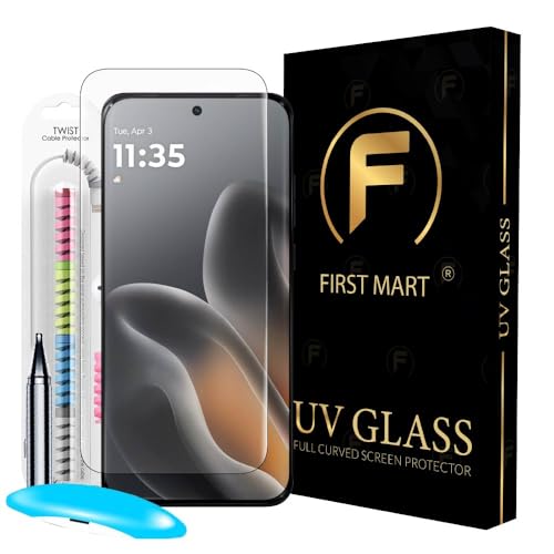 Image of FIRST MART UV Tempered Glass for Motorola Edge 70 Fusion With Cable Protector - 9H Full-Glue Curved Screen Guard, HD Clear, Fingerprint Compatible, Bubble-Free | Crystal Clear