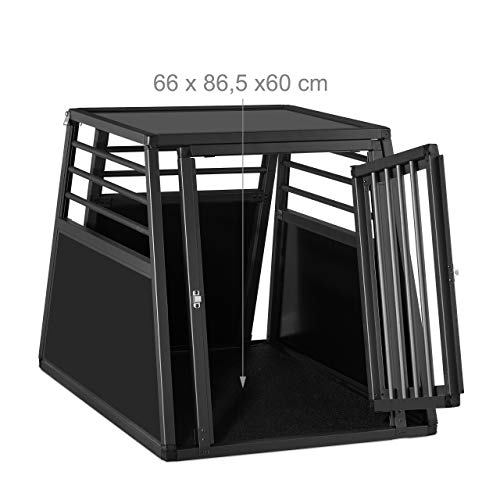 Relaxdays Hundebox Auto, Hundetransportbox für Kofferraum, abgeschrägt, Alu Hundekäfig, HBT 68 x 65,5 x 92,5 cm, schwarz