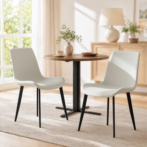 Image of Modern Dining Chairs Set of 4, PU Leather Dining Room Chairs, Upholstered Kitchen Chairs with Ergonomic Backrest & Sturdy Metal Legs, Perfect for Dining Room, Living Room, White