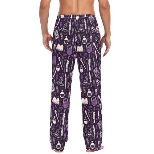 Men's Halloween Witch Pajama Pants with Pockets - Straight Fit Cotton Sleep Bottoms for Lounge & Nightwear#5753
