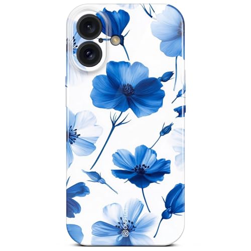 Coque fleurs pour iPhone 16 housse motif floral bleu blanc élégante au quotidien