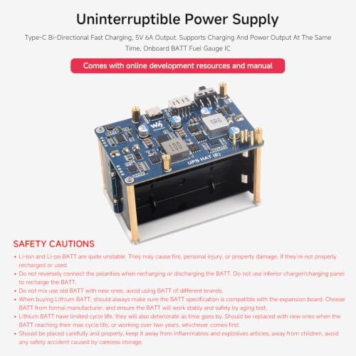 Waveshare UPS HAT (E), Compatible with Raspberry Pi 5/4B/3B+, Bi-Directional Fast Charging, 5V 6A Output, Pogo Pins Connector - Image 4