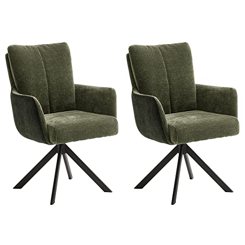 Lomadox Esszimmer Armlehnenstühle Polsterstuhl 2er Set in Olive, 360°...
