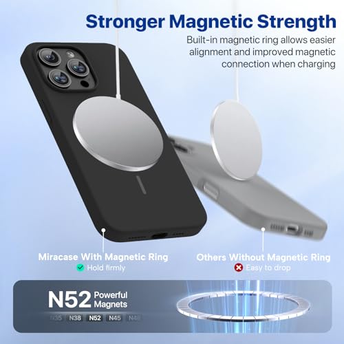 Image of Miracase Magnetic for iPhone 15 Pro Max Case, [Soft Anti-Scratch Microfiber Lining], Compatible with MagSafe, Liquid Silicone Case Shockproof Drop Protection Phone Case for 15 ProMax, Black