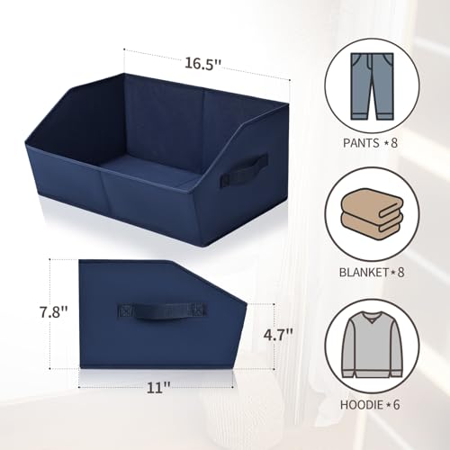 Image of Homsorout Closet Baskets for Shelves Trapezoid - Decorative Storage Baskets with Handle, Closet Bins for Organization, Shelf Storage Bins for Clothes, Books, Home, Office, 8 Pack, Navy Blue
