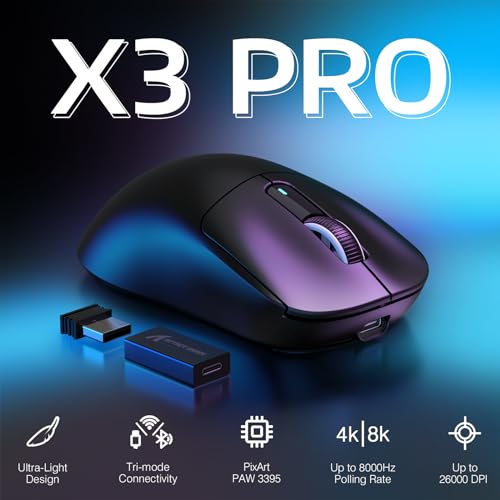 Image of ATTACK SHARK X3PRO Dual 8K Lightweight Wireless Gaming Mouse, Tri-Mode, PAW3395 PRO Optical Sensor, 26,000 DPI, 100 Million Click Optical Switches, Long Battery Life, 5 Programmable Buttons, Black