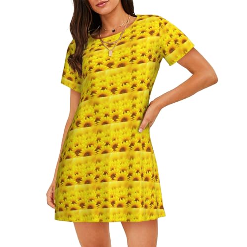 Chemise de nuit à manches courtes femme imprimé tournesol jaune été