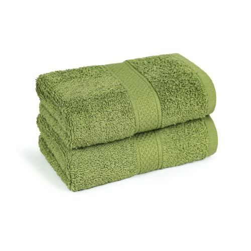 Image of MYTRIDENT Hand Towel | Urban Comfort | Quick Drying | Travel Friendly | for Men /Women | 2 Pc Hand Towel (40 cm x 60 cm) | 100% Cotton 450 GSM - Olive