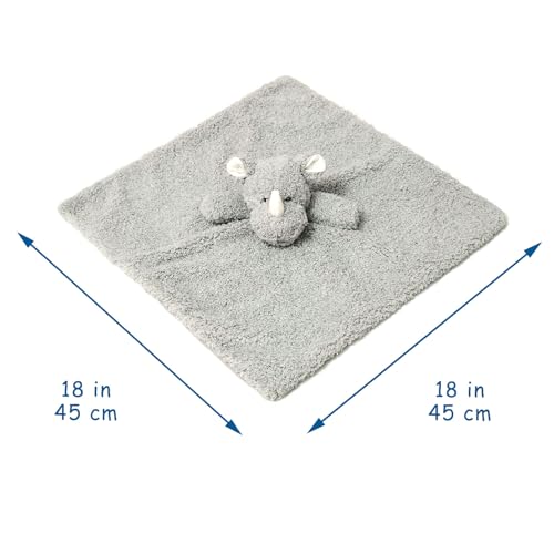 Image of Baby Gray Rhino Soft Stuffed Animal Security Blanket, Plush Rhino Character Lovey Blanket, Baby Shower /Nursery Gift, Newborn Infant Toddler Snuggle Blankie for Boys Girls, 18 Inches