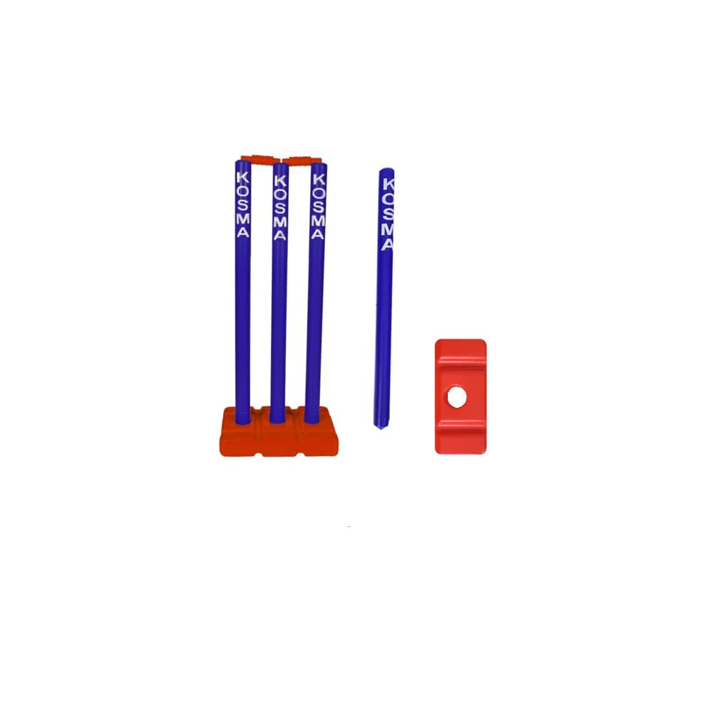 Kwik - Set da cricket n. 2 (66 cm), include mazza, 2 palle, set di wicket con aste e supporto, paletto bersaglio con supporto, rosso e blu reale, set da cricket pazzo con borsa per il trasporto