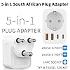 Adaptateur Prise Afrique du Sud, 5 en 1 Adaptateur Voyage France vers Afrique du Sud avec 1 AC & 2 USB-C & 2 USB-A Adaptateur Type M des Voyages en Afrique du Sud, Namibie, Mozambique et Plus ﻿