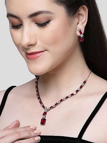 Image of Karatcart Elegant Silver Plated Blue American Diamond Necklace Set for Women