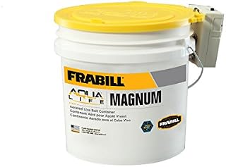 Frabill MIN-O2-LIFE Aerated Bait Bucket, 4.25-Gallon with Aerator, Multi, Model:14071,White/Yellow