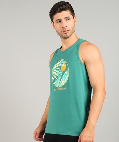 Image of Alan Jones Clothing Men Cotton Printed Sleeveless T-Shirt | Regular Fit | Casual, Beach & Lounge Wear | Tank Top for Summer