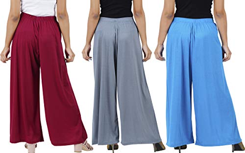 Image of Buy That Trendz Palazzo Pants for Women Rayon Elasticated Regular Fit Flared Wide Leg M to 6XL Pack of 3