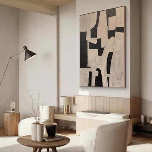 Tableau noir beige minimaliste AEFOUU, impression sur toile encadrée bohème 40x64cm