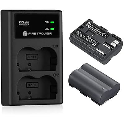 FirstPower BP-511 BP-511a Battery 2-Pack 2200mAh and Dual USB Charger for Canon EOS 5D 10D 20D 20Da 30D 40D 50D 300D D30 D60 and More Camera