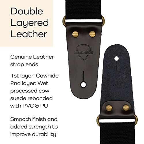 Hamoni Music Store Guitar Strap For Acoustic, Electric & Bass Guitars With Free Leather Headstock Strap & 2 Strap Locks | Leather Ends With Pick Pocket | Adjustable Length For Adults & Kids (Beige) #TOP4